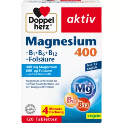 DOPPELHERZ Magnijs 400+B1+B6+B12+Folijskābe, 120 gab