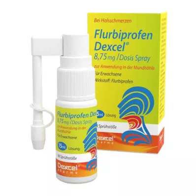 Flurbiprofen Dexcel 8,75 mg / dozējamais aerosols mutes dobumam, 15 ml Flurbiprofen Dexcel 8,75 mg / dozējamais aerosols mutes dobumam, 15 ml