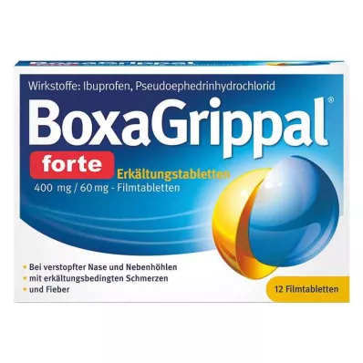 BoxaGrippal forte aukstās tabletes 400 mg/60 mg apvalkotās tabletes, 12 gab BoxaGrippal forte aukstās tabletes 400 mg/60 mg apvalkotās tabletes, 12 gab