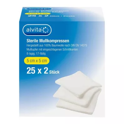 ALVITA Marles kompresi sterili 5x5 cm, 25X2 gab ALVITA Marles kompresi sterili 5x5 cm, 25X2 gab