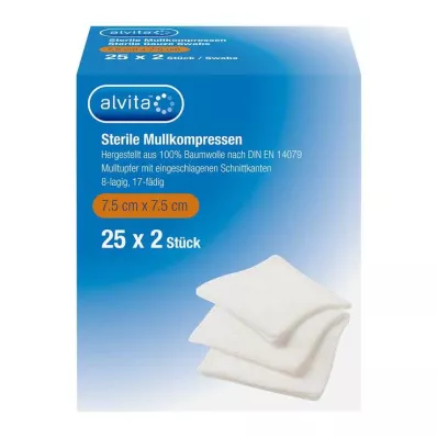 ALVITA Marles kompresi sterili 7,5x7,5 cm, 25X2 gab ALVITA Marles kompresi sterili 7,5x7,5 cm, 25X2 gab