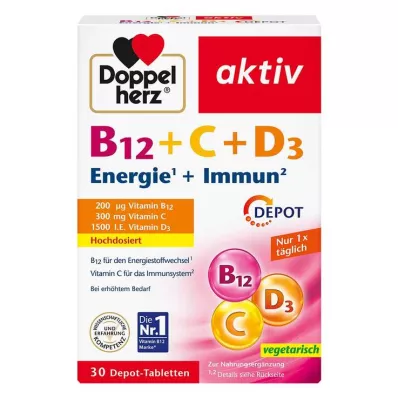 Doppelherz B12 + C + D3 depo aktīvās tabletes, 30 gab Doppelherz B12 + C + D3 depo aktīvās tabletes, 30 gab
