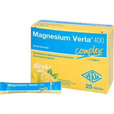 MAGNESIUM VERLA 400 citronu tiešās granulas, 25 gab