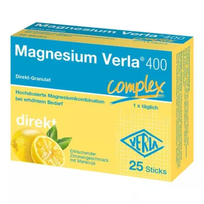MAGNESIUM VERLA 400 citronu tiešās granulas, 25 gab