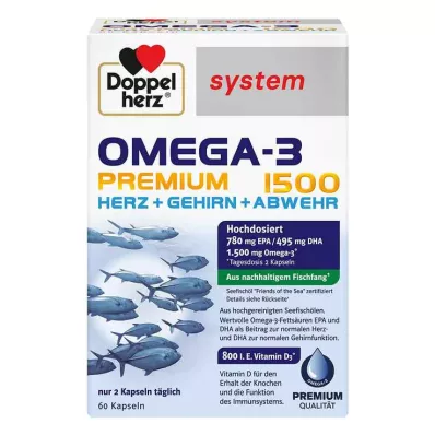 Doppelherz Omega-3 Premium 1500 sistēmas kapsulas, 60 gab Doppelherz Omega-3 Premium 1500 sistēmas kapsulas, 60 gab