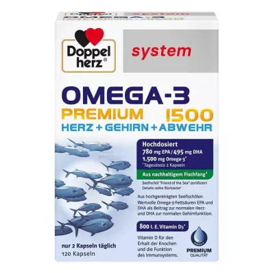 Doppelherz Omega-3 Premium 1500 sistēmas kapsulas, 120 gab