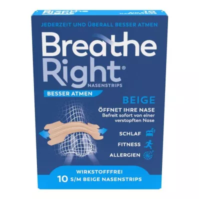 BESSER Atmen Breathe Right deguna plāksteris normāls smilškrāsas, 10 gab BESSER Atmen Breathe Right deguna plāksteris normāls smilškrāsas, 10 gab