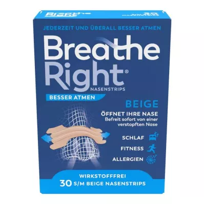 Elpojiet labāk Breathe Right® deguna plāksteri normāls bēšs, 30 gab