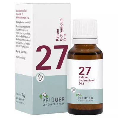 BIOCHEMIE Pflüger 27 Potassium bichromicum D 12 lodīšu, 15 g BIOCHEMIE Pflüger 27 Potassium bichromicum D 12 lodīšu, 15 g