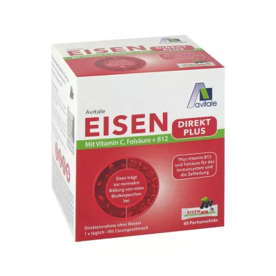 EISEN DIREKT plus C vitamīns + folskābe + B12 pulveris, 60 gab