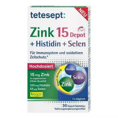 TETESEPT Zinc 15 Depot+Histidine+Selenium apvalkotās tabletes, 30 gab