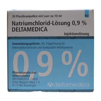 Nātrija hlorīda šķīdums 0,9% Deltamedica Luer Pl., 20X10 ml Nātrija hlorīda šķīdums 0,9% Deltamedica Luer Pl., 20X10 ml