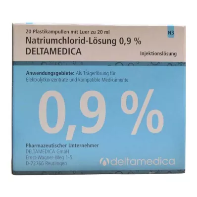 Nātrija hlorīda šķīdums 0,9% Deltamedica Luer Pl., 20X20 ml Nātrija hlorīda šķīdums 0,9% Deltamedica Luer Pl., 20X20 ml