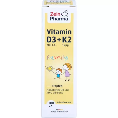 VITAMIN D3+K2 MK-7 visi trans Ģimenes pilieni, 20 ml