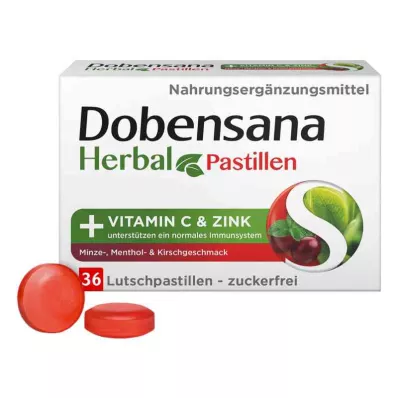 DOBENSANA Zāļu ķiršu aromāts Vit.C & Cinka pastil., 36 gab DOBENSANA Zāļu ķiršu aromāts Vit.C & Cinka pastil., 36 gab