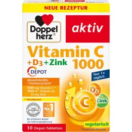 DOPPELHERZ C vitamīns 1000+D3+Cink Depot tabletes, 30 kapsulas