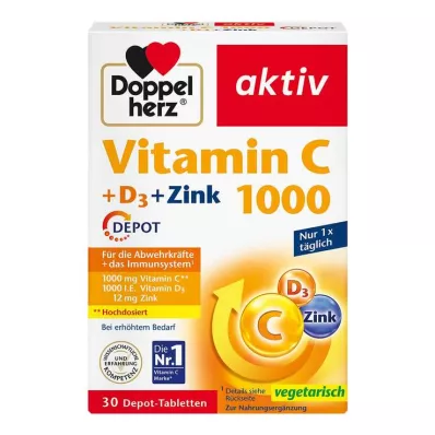 Doppelherz vitamīns C 1000 + D3 + cinka depo tabletes, 30 gab Doppelherz vitamīns C 1000 + D3 + cinka depo tabletes, 30 gab