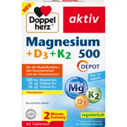 DOPPELHERZ Magnijs 500+D3+K2 Depot tabletes, 60 kapsulas