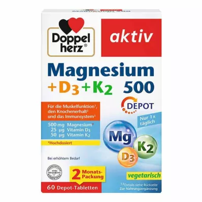 DOPPELHERZ Magnijs 500+D3+K2 Depot tabletes, 60 kapsulas