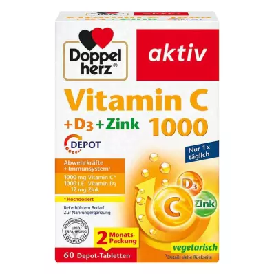 DOPPELHERZ C vitamīns 1000+D3+Cink Depot tabletes, 60 kapsulas DOPPELHERZ C vitamīns 1000+D3+Cink Depot tabletes, 60 kapsulas