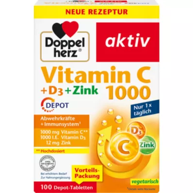 DOPPELHERZ C vitamīns 1000+D3+Cink Depot tabletes, 100 kapsulas