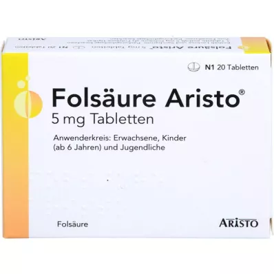 FOLSÄURE ARISTO 5 mg tabletes, 20 gab