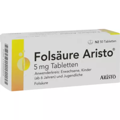 FOLSÄURE ARISTO 5 mg tabletes, 50 gab
