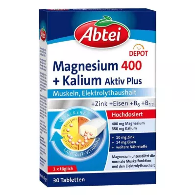 Abbey Magnesium 400 + Potassium Tabletes, 30 gab Abbey Magnesium 400 + Potassium Tabletes, 30 gab