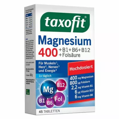 Taxofit Magnesium 400 + B1 + B6 + B12 + folijskābes tabletes, 45 gab Taxofit Magnesium 400 + B1 + B6 + B12 + folijskābes tabletes, 45 gab