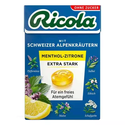 Ricola bez cukura kastītes mentols citrons īpaši spēcīgi saldumi (50 g) Ricola bez cukura kastītes mentols citrons īpaši spēcīgi saldumi (50 g)