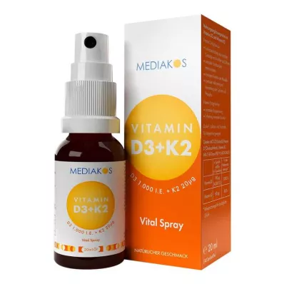 Vitamīns D3 + K2 1000 SV 20 µg Mediakos Vital Spray, 20 ml Vitamīns D3 + K2 1000 SV 20 µg Mediakos Vital Spray, 20 ml